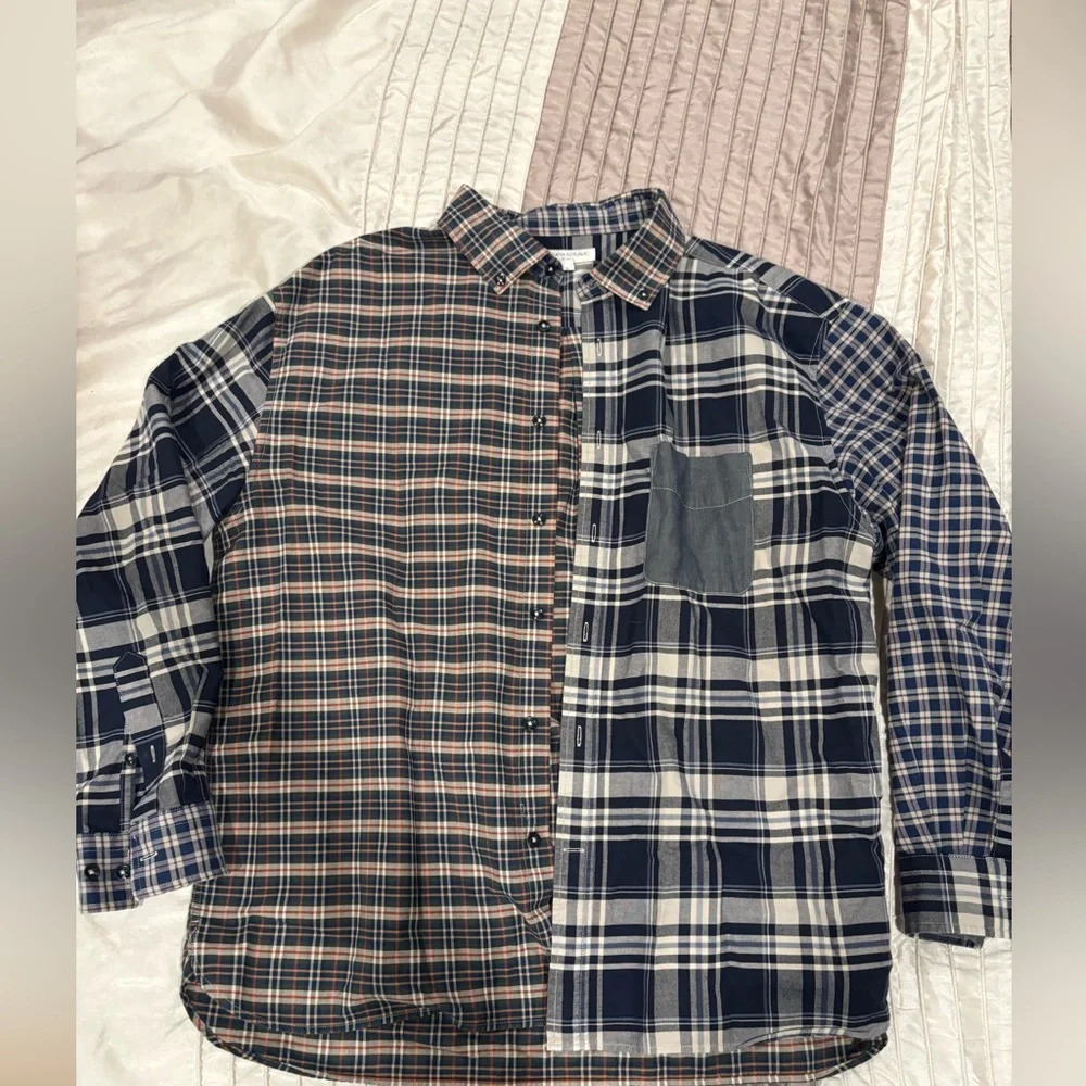 Banana Republic men’s RELAXED-FIT PATCHWORK OXFORD shirt L plaid